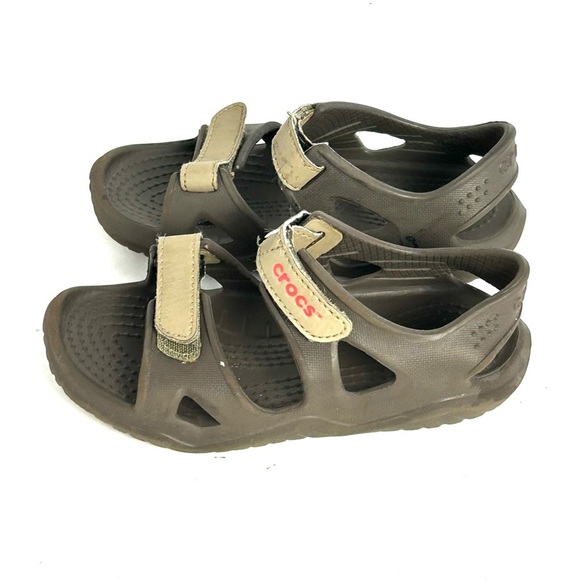 Crocs  Brown Sandal Toddler Kids Size C10 Hook Loop Shoes - Picture 3 of 10